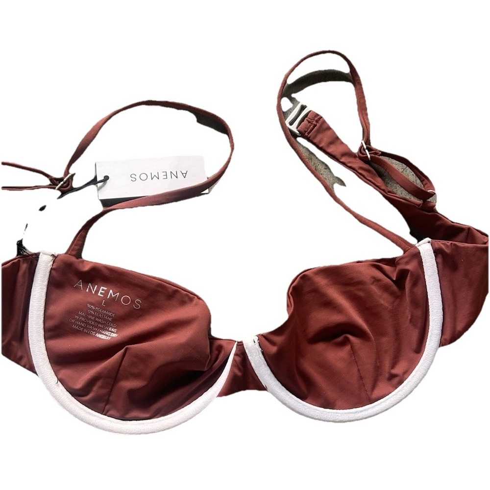 New ANEMOS Balconette Underwire Bikini Top Rust Red Sz L NWT